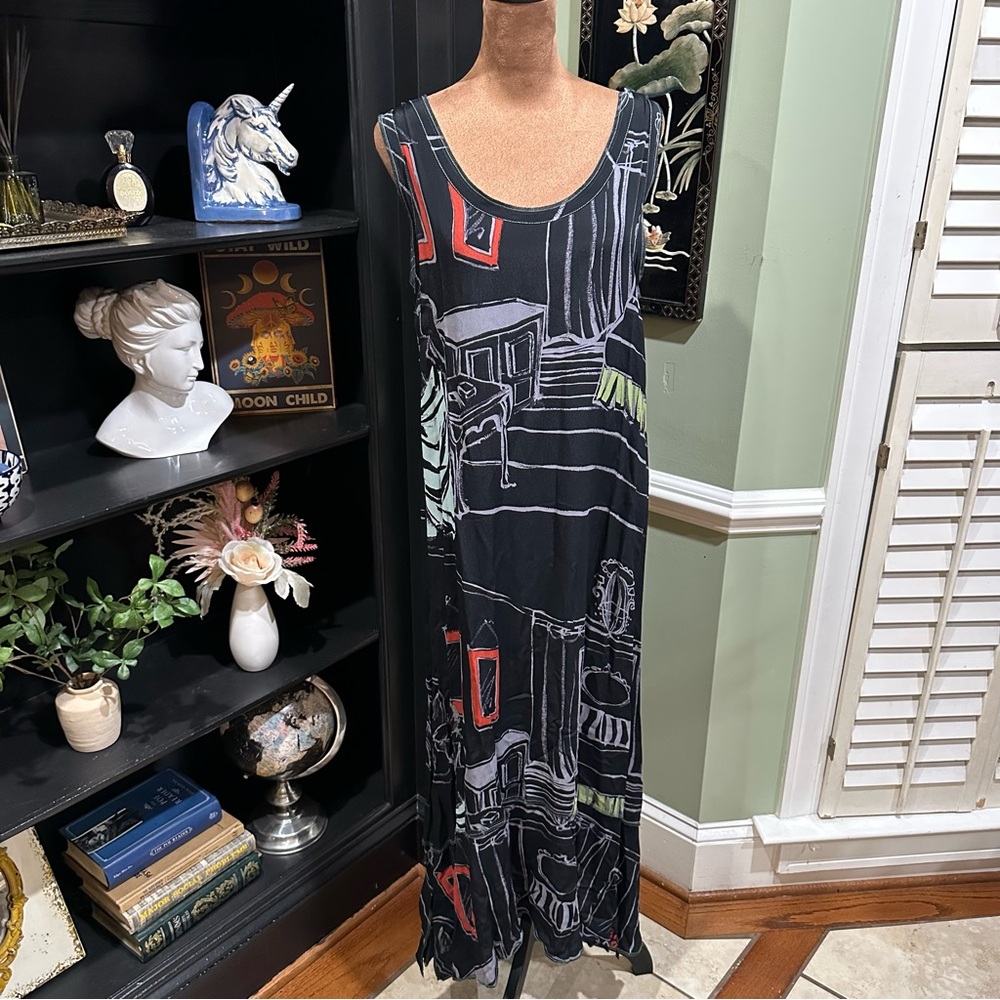 Nothing Matches Wearable Art Sleeveless Midi Dress – Black Abstract Print